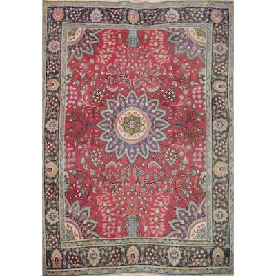 Hand Knotted Oriental 100% Wool Carpet Traditional Floral Pink Tabriz Area Rug - 5' 8'' X 4' 8''