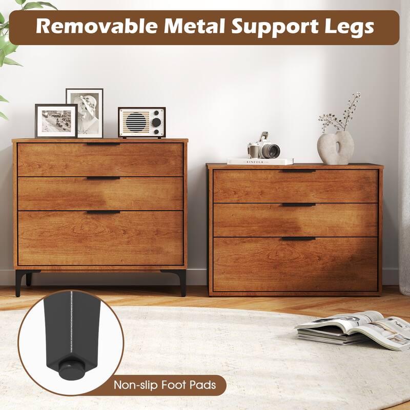 Gymax 3-Drawer Dresser w/ Metal Support Legs & Anti-tipping Kit for