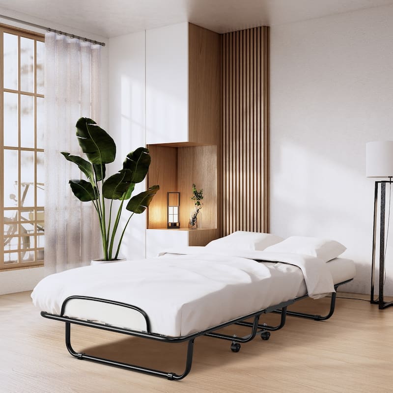 Rollaway Folding Bed with Memory Foam Mattress and Sturdy Metal Frame