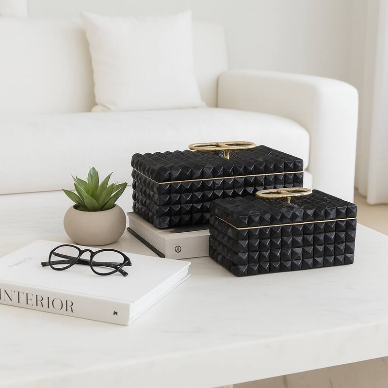 Decorative Box with Lid and Metal Handle - Set of 2, 14", 11", Gray - 14.0"