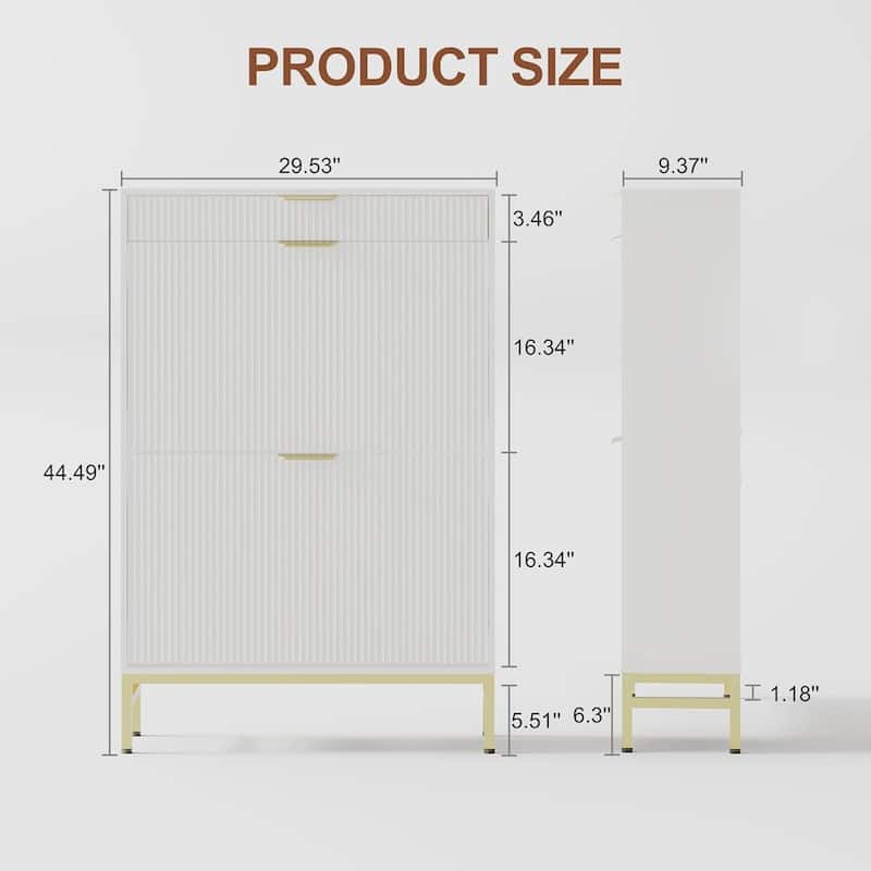 Fluted Shoe Storage Cabinet, Narrow Shoe Organizer with 2 Flip Drawers