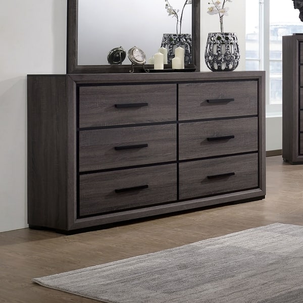 slide 2 of 4, Rothwell Contemporary Grey 59-inch Wide 6-Drawer Horizontal Wood Dresser by Furniture of America Grey