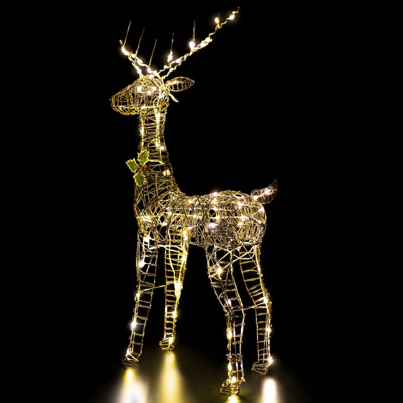 LED Lighted Rattan-Style Reindeer Outdoor Christmas Decoration - 46.5" - Brown