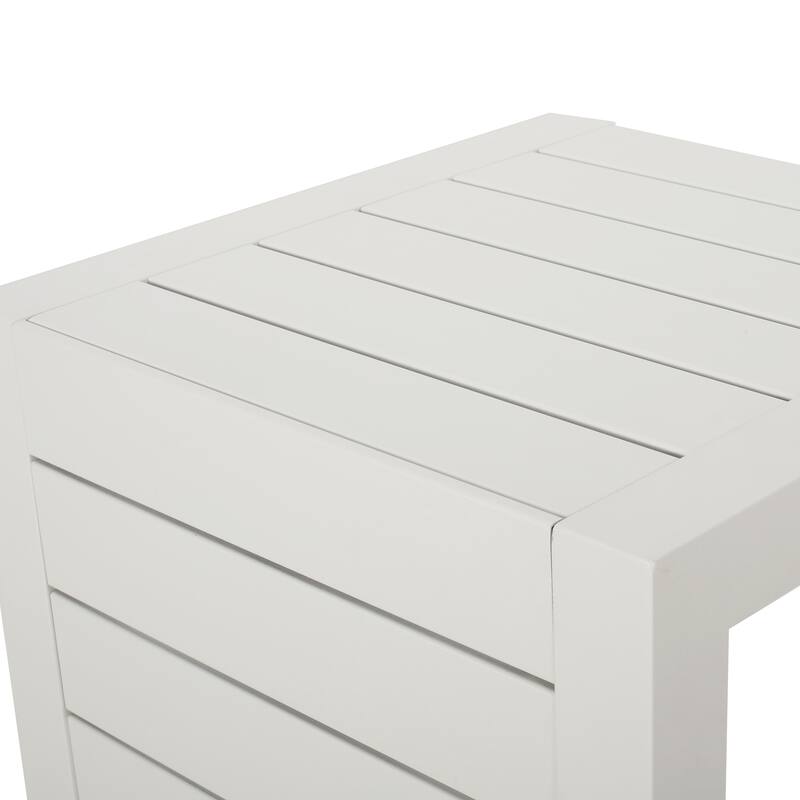 Roomfitters Modern Outdoor Side Table with Slatted Aluminium Frame, Weather-Resistant Accent Table for Patio