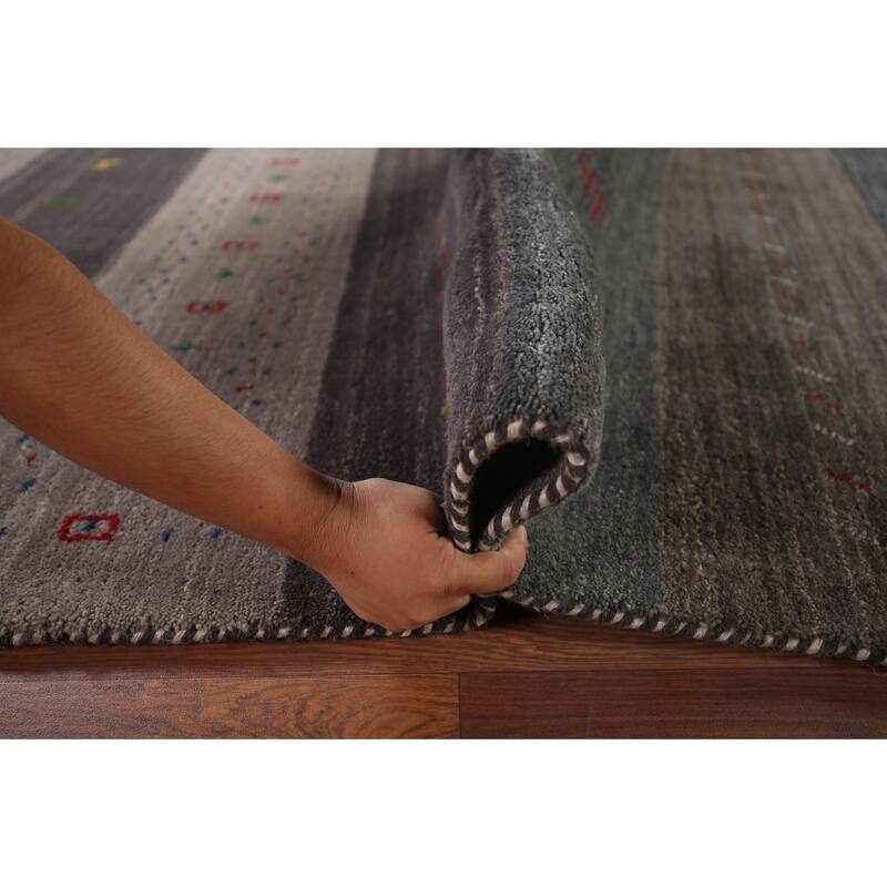 Tribal Striped Gabbeh Oriental Square Area Rug Handmade Wool Carpet - 8'6"x 9'4"