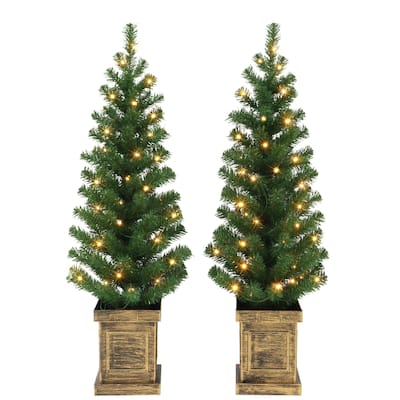 Puleo International Set of 2 3.5 ft. Battery Operated Potted Pre-lit Trees