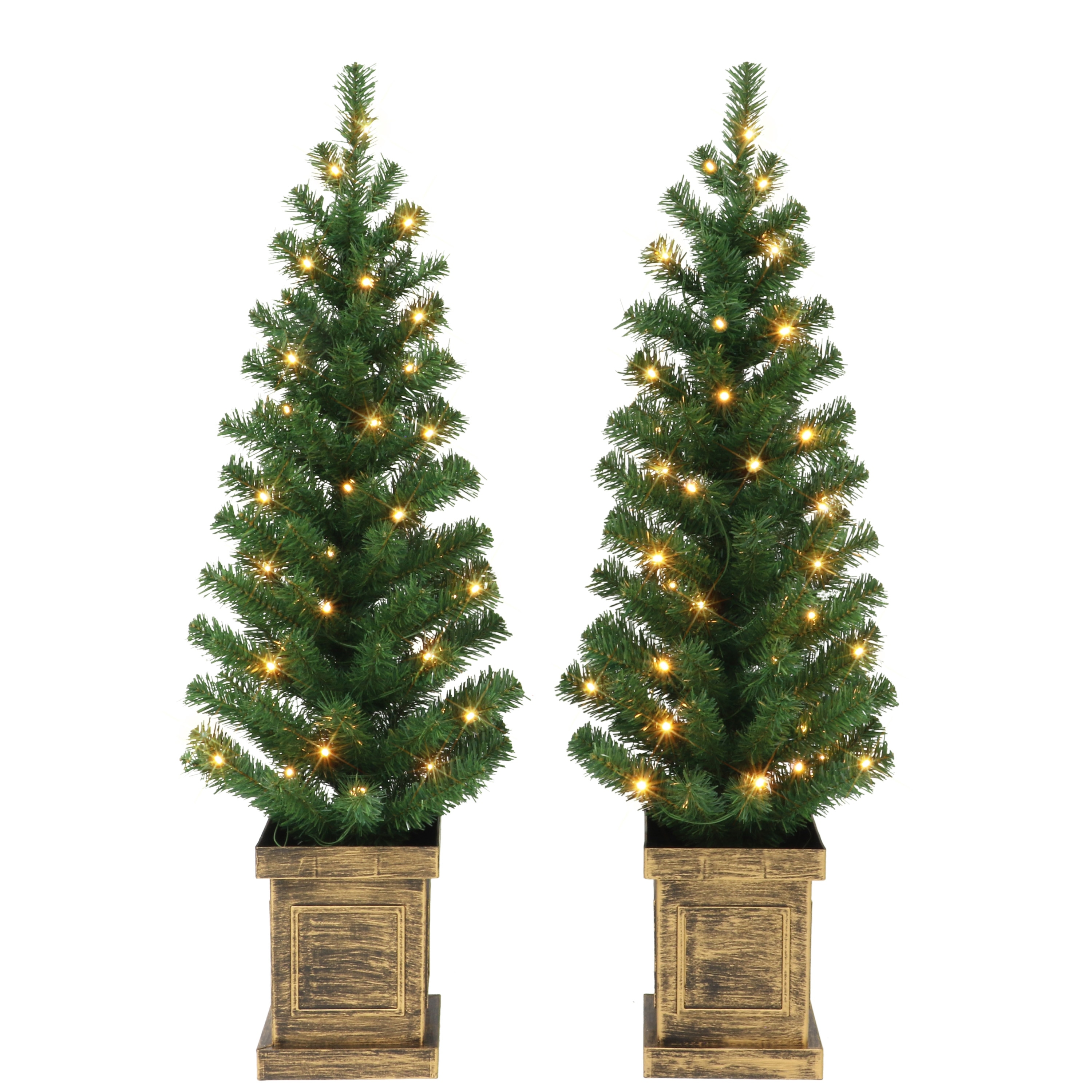 Puleo International Set of 2 3.5 ft. Battery Operated Potted Pre-lit Trees