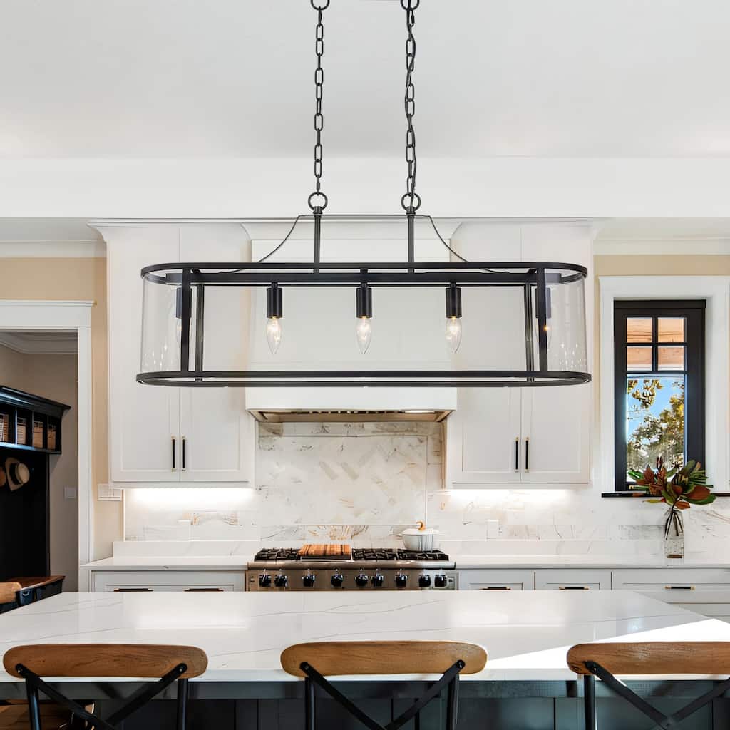 33 in. Rectangular Linear Kitchen Island Chandelier with Glass