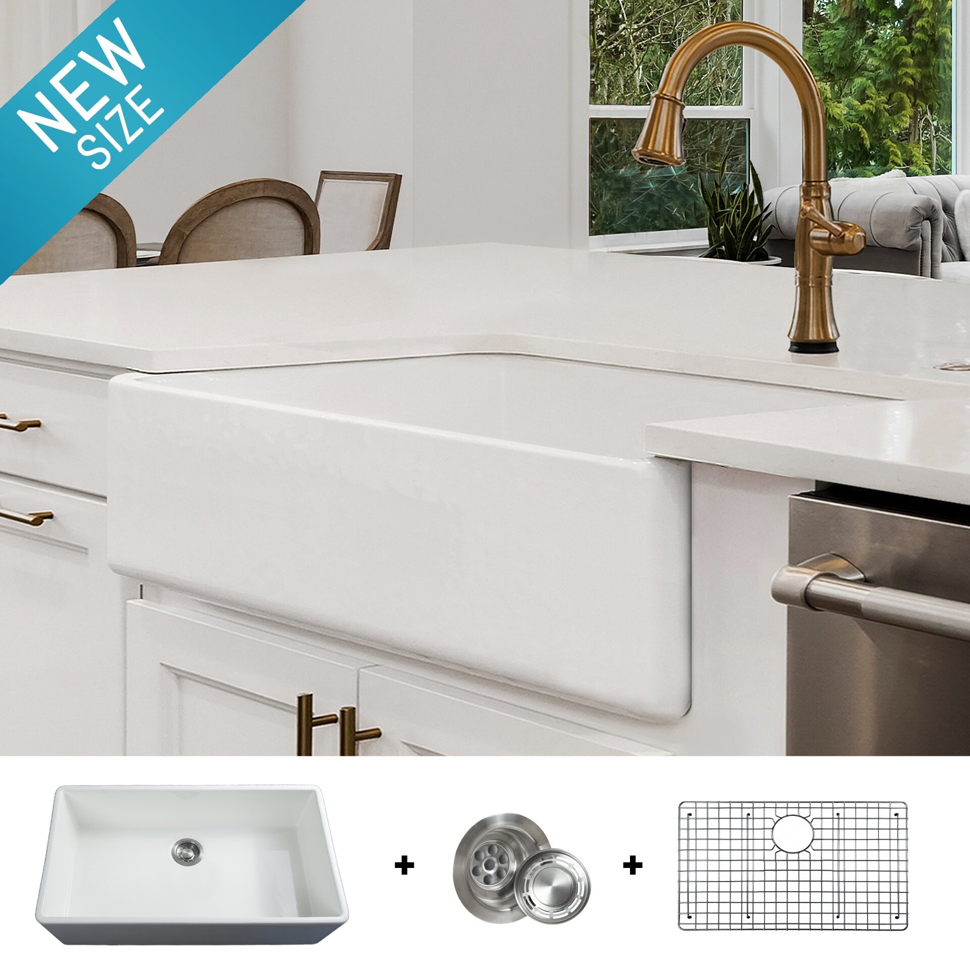 Shop Luxury 36 Inch Modern Fireclay Farmhouse Kitchen Sink Single Bowl White Flat Front Includes Drain Grid By Fossil Blu Overstock 31885060