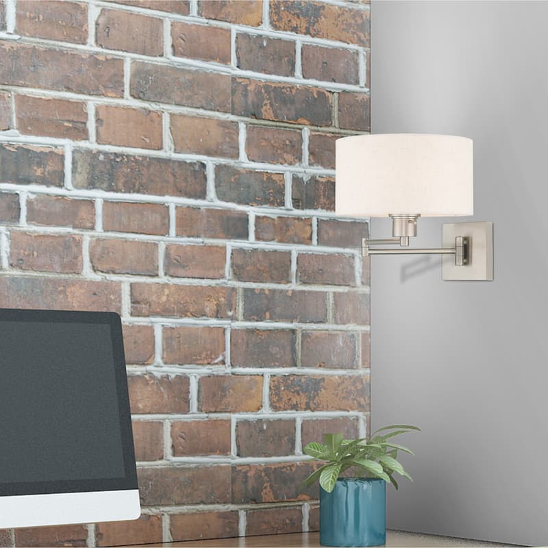 Livex Lighting 1-Light Drum Shade Swing Arm Wall Lamp, 40037