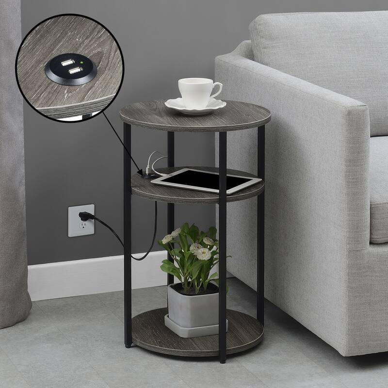 Convenience Concepts Designs2Go Simon 3 Tier End Table with USB Ports - Weathered Grey/Black