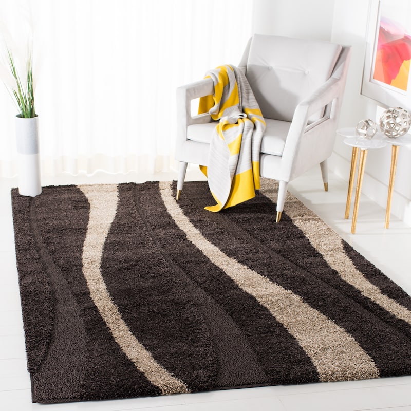 SAFAVIEH Florida Shag Ariola Stripe 1.2-inch Thick Rug - 4' x 6' - Dark Brown/Beige