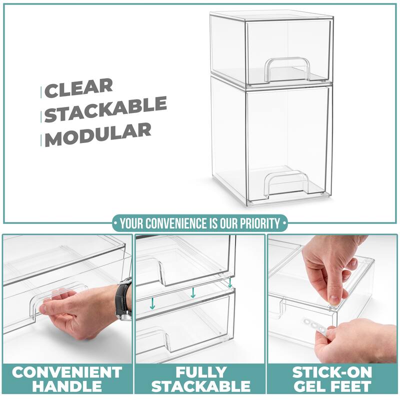Sorbus Stackable Acrylic Storage Drawers, Clear Plastic Organizer Bins for Countertop Organization