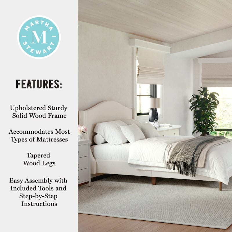 Martha Stewart Upholstered Platform Bed with Curved Headboard