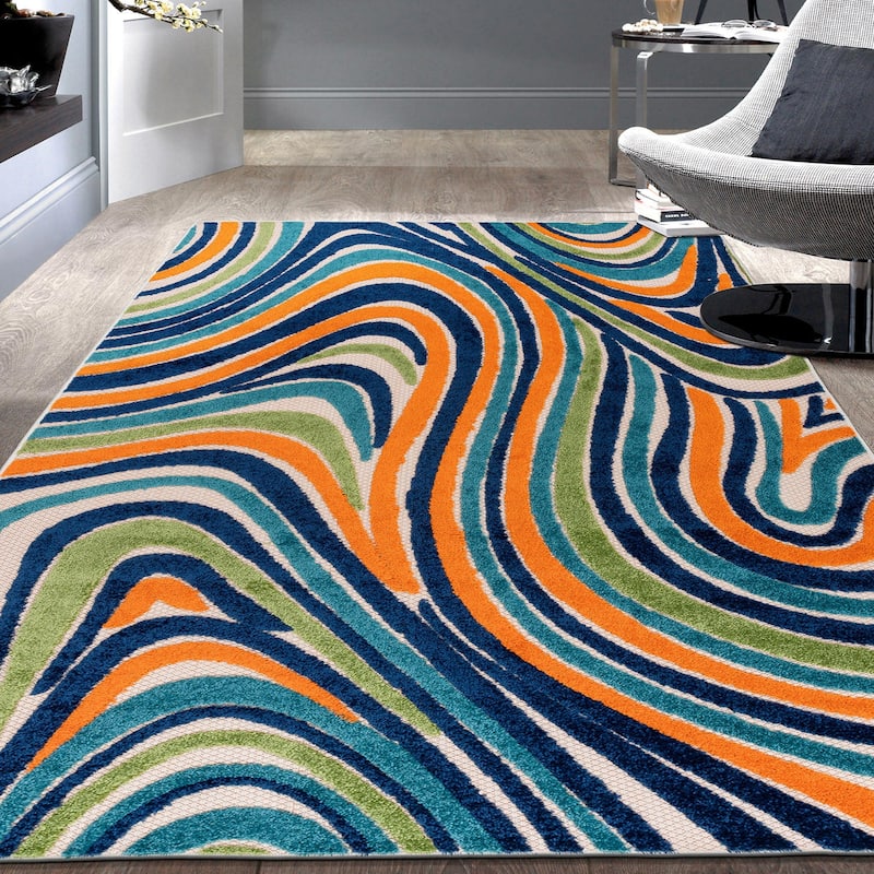 World Rug Gallery Modern Waves Indoor/Outdoor Area Rug
