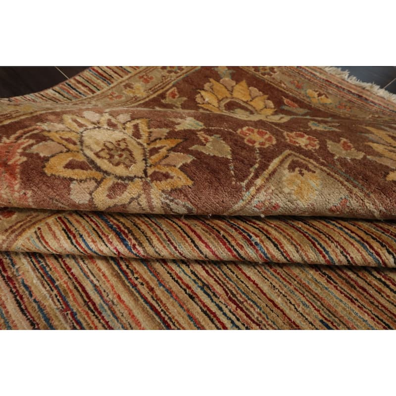 10'1''x13'9'' Hand Knotted Beige Wool Transitional Peshawar Silky Sheen Rug - 10' 1'' x 13' 9''