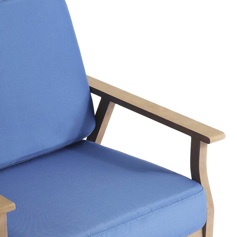Outdoor Club Chair Patio Wood Arm Chair with Cushion Set of 2