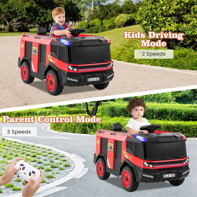 Gymax 2-Seater Kids Ride on Fire Truck w/Remote Control Water Gun