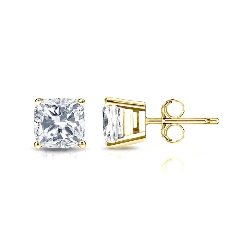 Auriya Lab Grown Cushion 4-Prong Diamond Stud Earrings 2.00 to 10.00 ct. tw. Push-Back (D-E VVS) - 4.00ct. wt. - Gold - Yellow