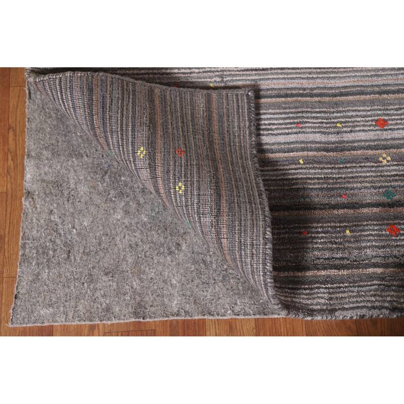 Striped Gabbeh Indian Area Rug Hand-Knotted Wool Carpet - 7'11"x 9'10"