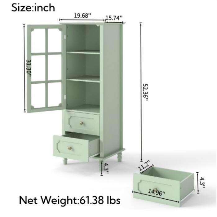Minimalist Sideboard with Glass Doors & 2 Drawers, Modern Buffet Cabinet for Dining Room and Living Room