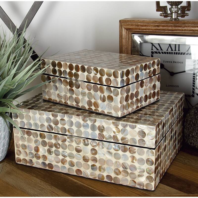 Mother of Pearl Handmade Geometric Box with Hinged Lid (Set of 2)