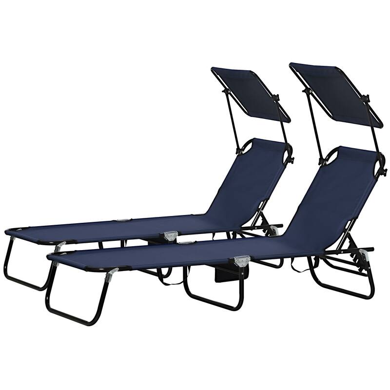 Outdoor Folding Recliner with Side Pocket and Awning