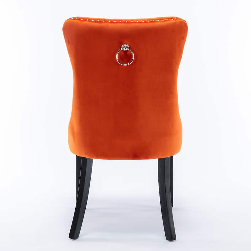 High-end Tufted Solid Wood Contemporary Velvet Upholstered Dining Chair with Wood Legs Nailhead Trim 2-Pcs Set