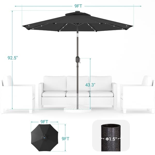 dimension image slide 7 of 9, BONOSUKI LED Patio 9Ft Market Umbrella,Outside Deck Table Umbrella