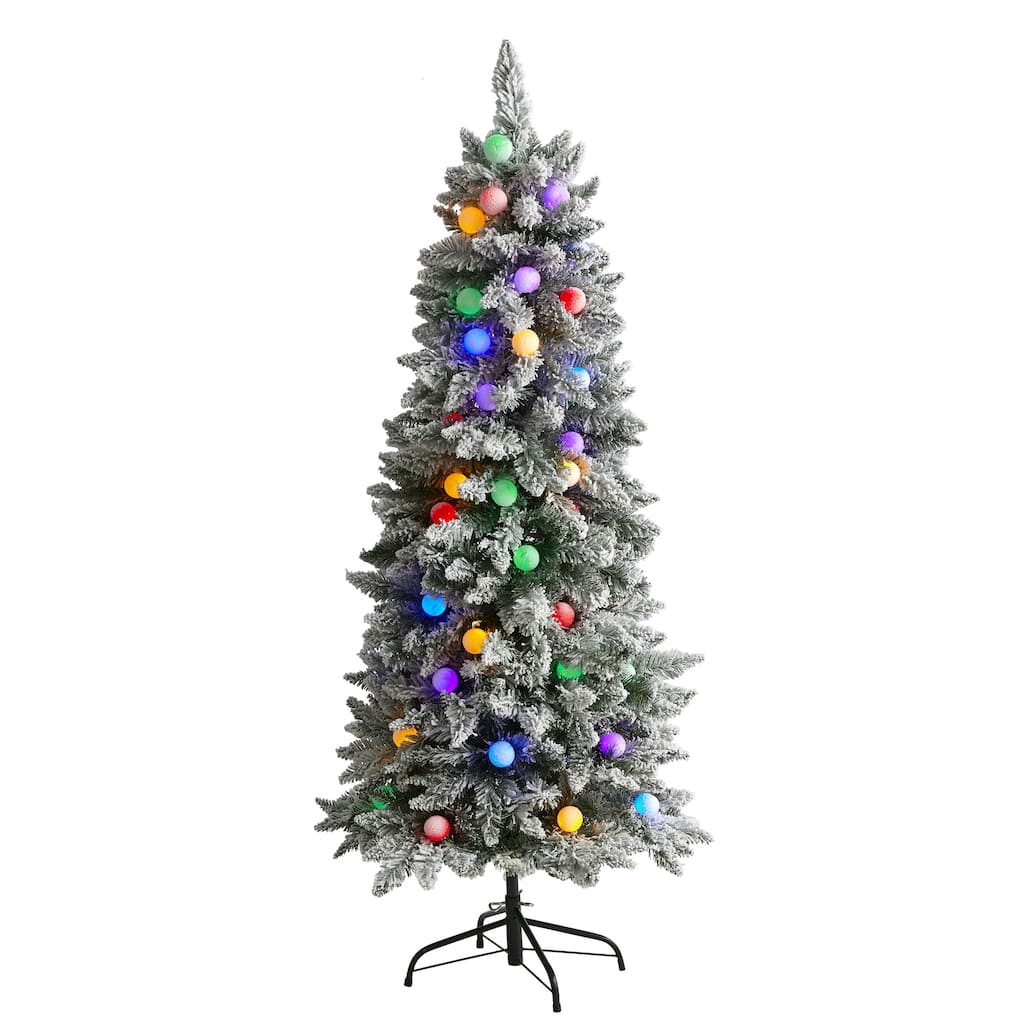 5' Pre-Lit Artificial Flocked British Columbia Fir Christmas Tree, Multicolor Lights - 5 Foot