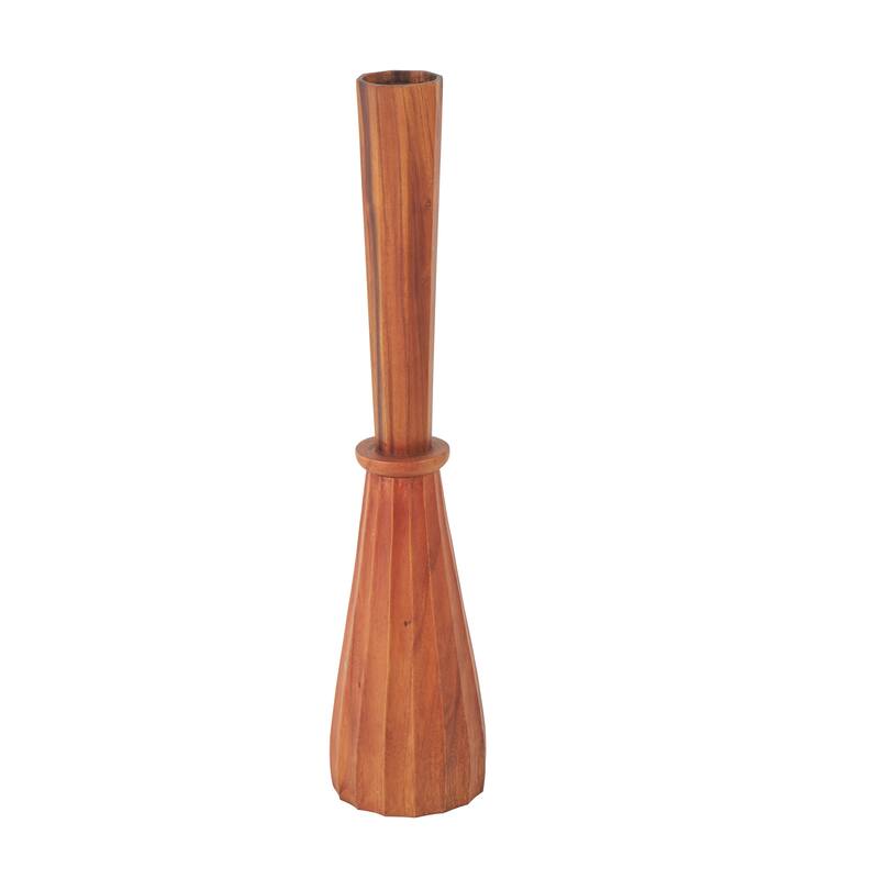 Brown Wood Handmade Tall Pleated Hourglass Floor Vase