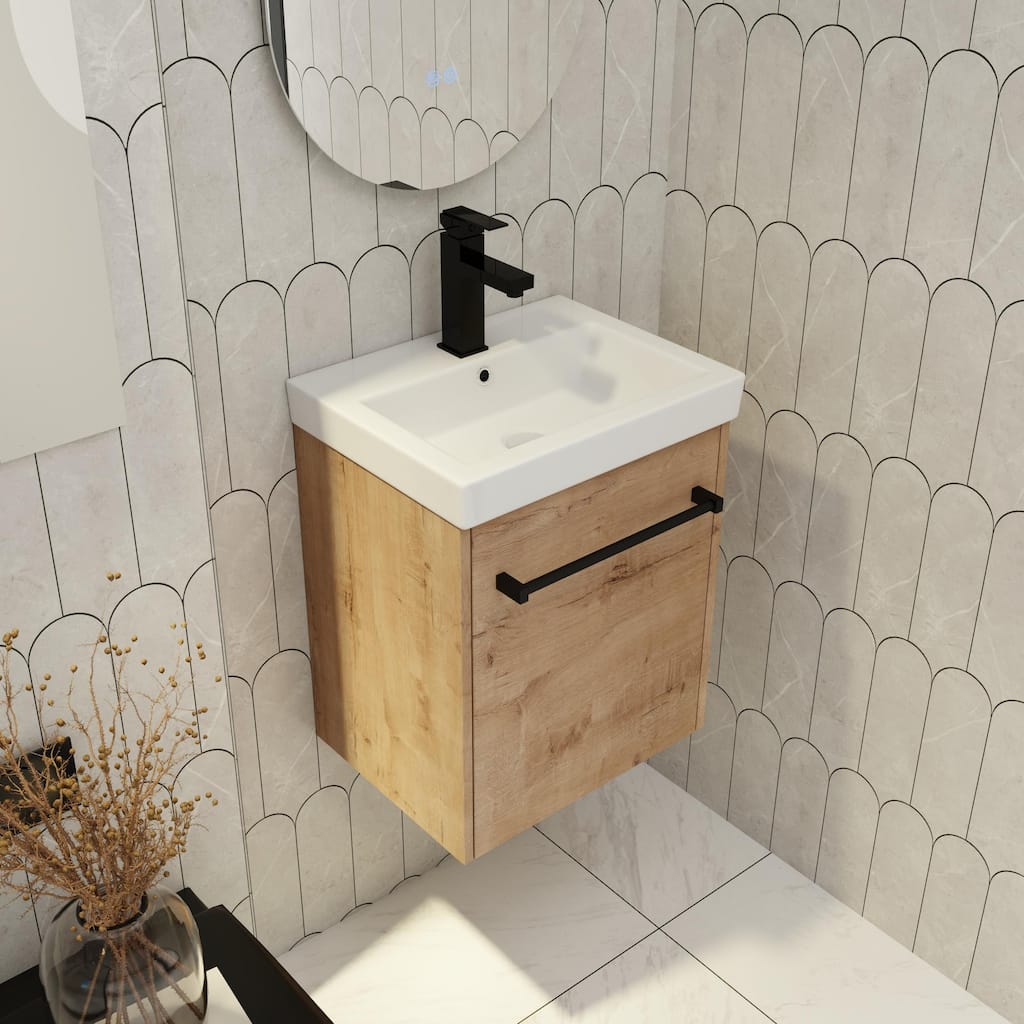 Beingnext 18" Small Single Bathroom Vanity with Sink, Floating Bathroom Vanity with Soft Close Door