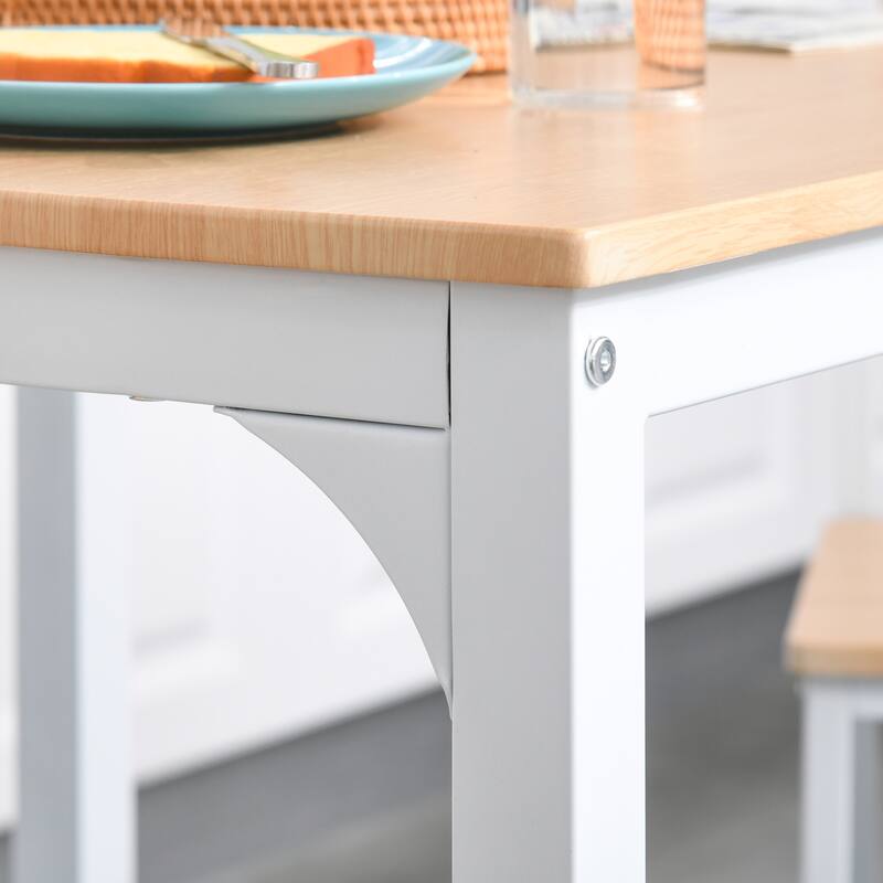 Wooden Square Dining Table Set with 1 Table and 2 Chairs and Sturdy Metal Frame