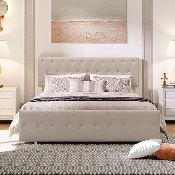 Modern Upholstered Storage Platform Bed with Big Drawer On Sale