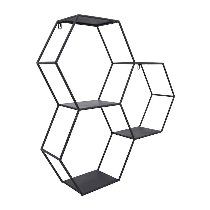 Sagebrook Home Modern 26" Hexagon Mounted Wall Shelf Black Iron Hexagonal - 26" x 6" x 26"