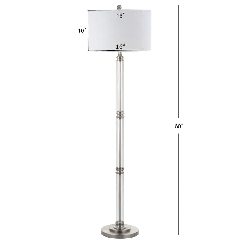 Charles 60" Metal/Glass Floor Lamp, Polished Nickel/Clear by JONATHAN Y - 60" H x 16" W x 16" D
