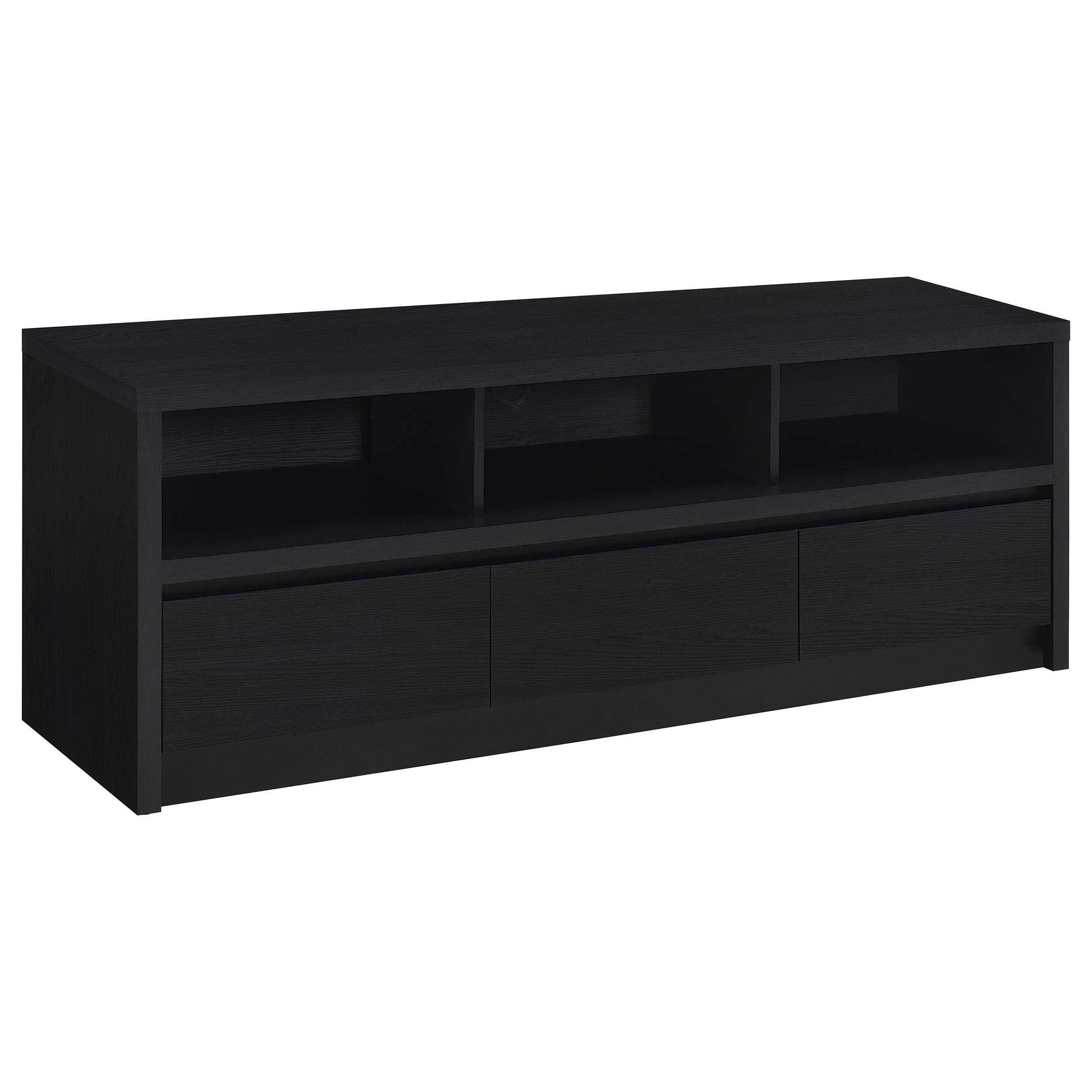 3 Drawer TV Stand Media Console Black Finish Storage Organization