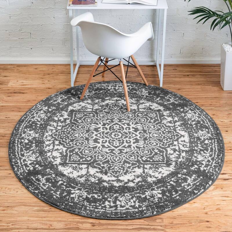 Traditional Brenda Collection Area Rug - Dark Gray - 7'10" Round