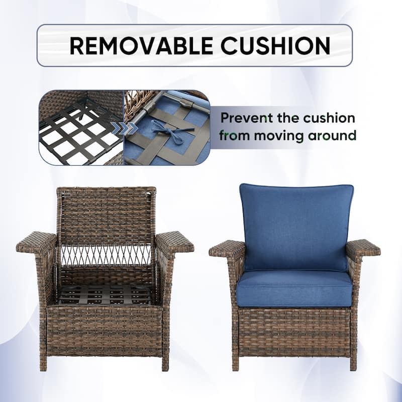 4 Piece Patio Rattan Sofa, Chair and Coffee Table - Brown