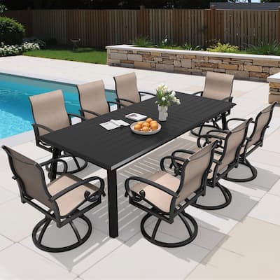 9PC Outdoor Patio Aluminum Dining Set Table with Sunbrella Swivel Dining Chairs Umbrella Hole