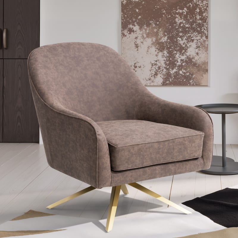 Faux Leather Sofa Chair Upholstered Swivel Accent Chair Mid-century Modern Armchair - 1-piece, Coffee