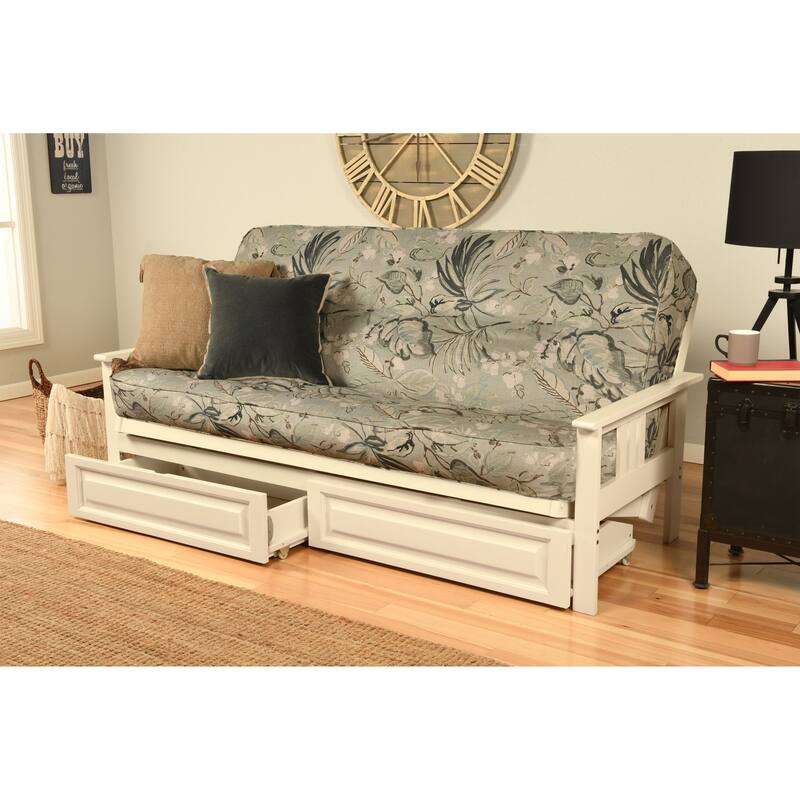 Somette Beli Mont Antique White Full-size Storage Futon Set with Mattress - Takara Rain
