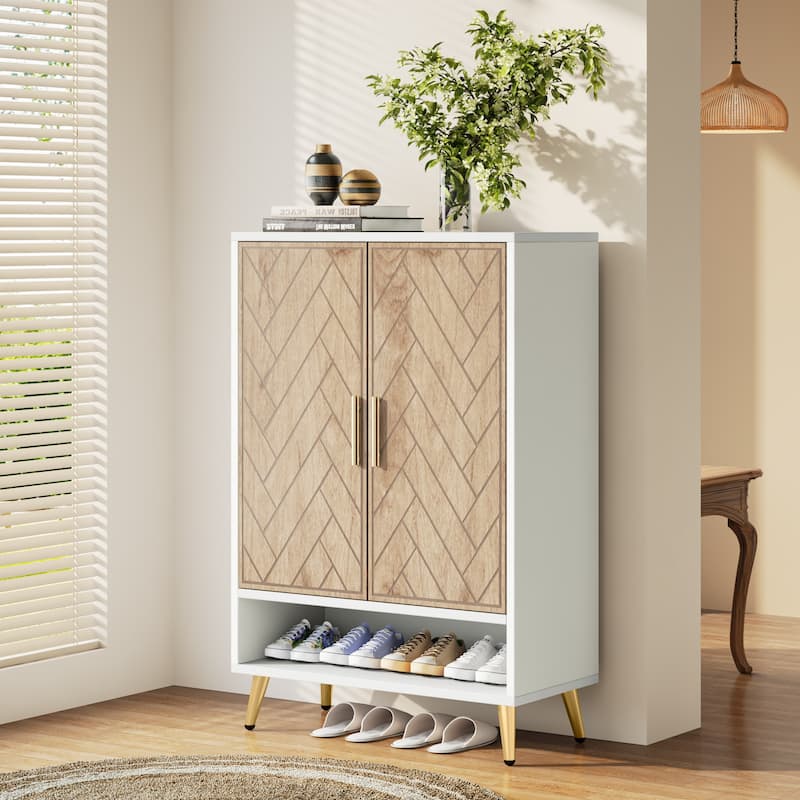 Freestanding Shoe Storage Cabinet with 2-Door and Adjustable Shelves for Entryway Living Room Bedroom
