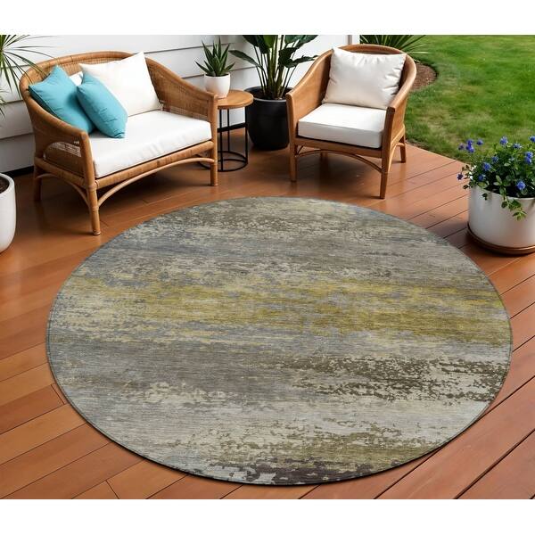 8' Taupe Brown And Gold Round Abstract Washable Indoor Outdoor Area Rug ...