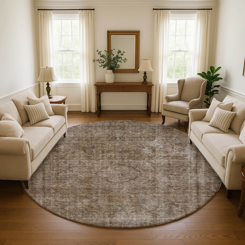 Premium Washable Super Soft Vintage Traditional Mayfield Rug - Brown - 8' x 8'