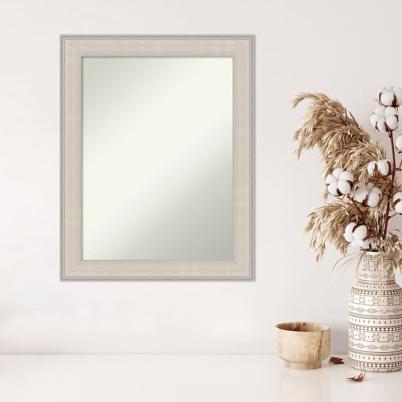 Cottage White Silver Non-Beveled Wood Framed Wall Mirror - Cottage White Silver