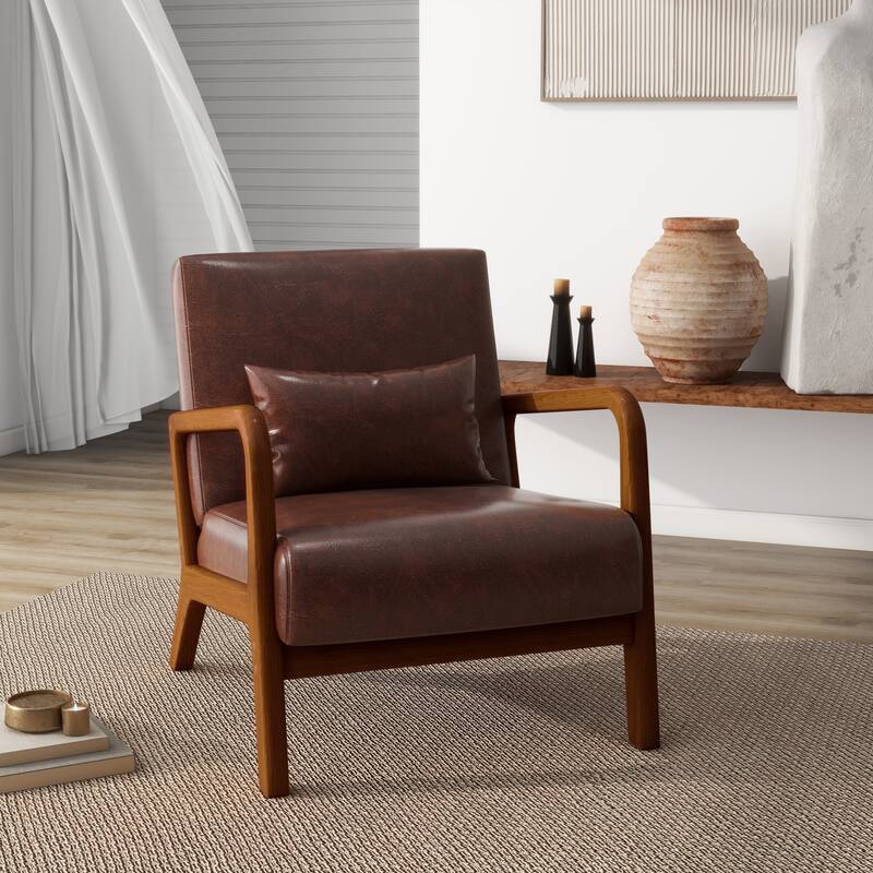 Modern Upholstered Accent Chairs for Living Room - Dark Wood - Coffee & PU