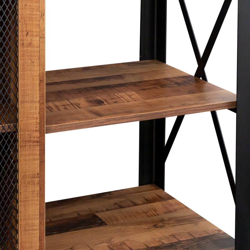 Roomfitters 80" Industrial TV Stand, Farmhouse Wood and Metal Entertainment Center with Open Shelves