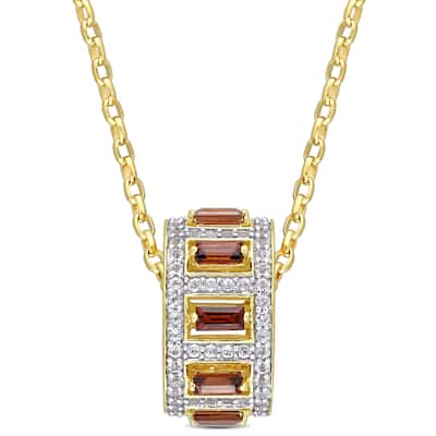 Miadora 2 1/2 CT TGW Garnet White Topaz Fashion Pendant With Chain Yellow Silver