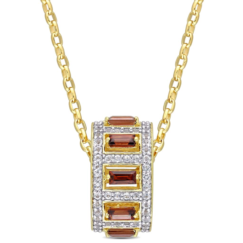 Miadora 2 1/2 CT TGW Garnet White Topaz Fashion Pendant With Chain Yellow Silver